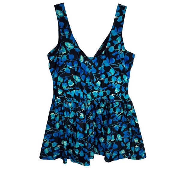 Azul Sz 20W Blue Floral‎ One-Piece Swim Dress With Built-In Bra and Bottoms - Picture 8 of 11